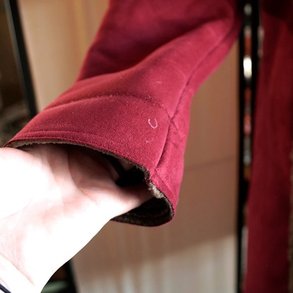 L.L. BEAN Raspberry Coat Microsuede Shearling Hip - Picture 6 of 8